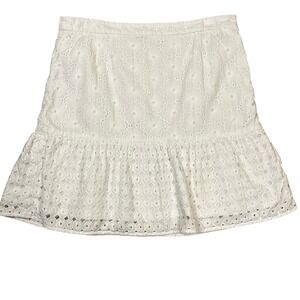 Brooks Brothers Red Fleece White Floral Eyelet Tiered Ruffle Mini Skirt 10 Fairy